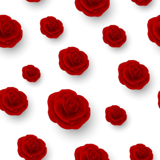 Modèle sans couture de fleur de vecteur roses 3d réalistes rouges sur fond floral blanc sans couture concept de mariage illustration florale pour carte d'invitation invitation papier peint textile conception fleur rose