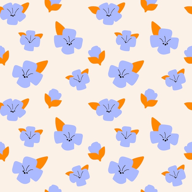 Vecteur modèle sans couture avec fleurs bleues et feuilles orange sur fond beige idéal pour le bac de papier peint