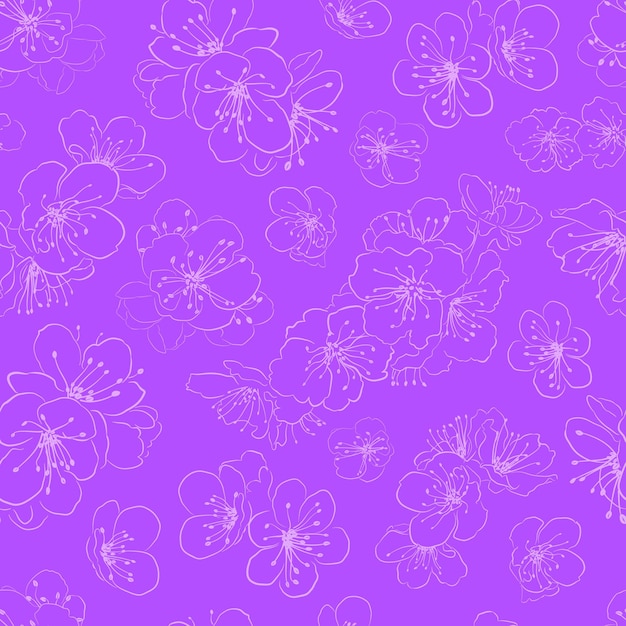 Modèle sans couture de fleurs de cerisier, blanc sur violet