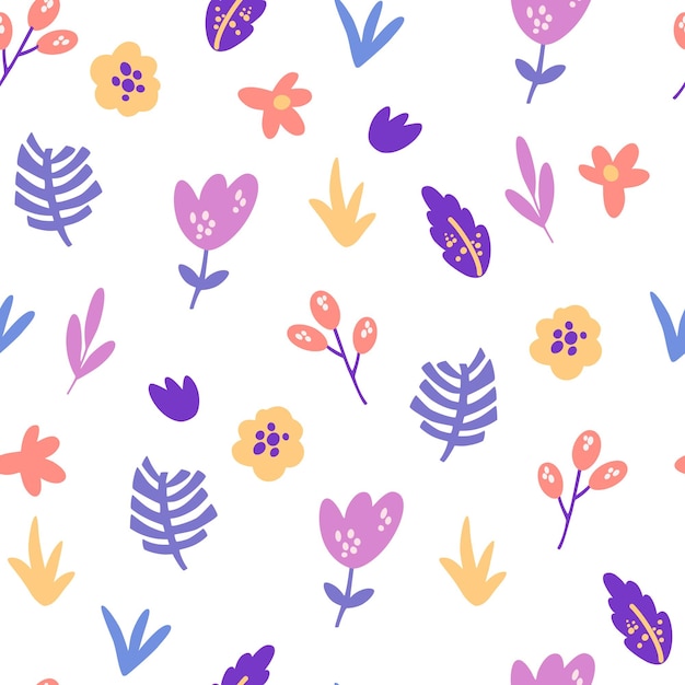 Modèle sans couture de fleurs et d'herbes Fond floral romantique Parfait pour les emballages en tissu papier peint textiles vêtements Illustration de dessin animé de vecteur