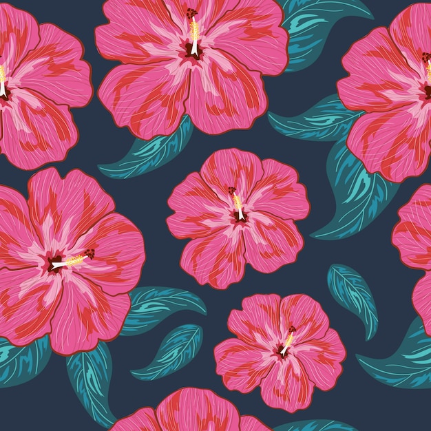Modèle sans couture de fleurs d'hibiscus de couleur rose