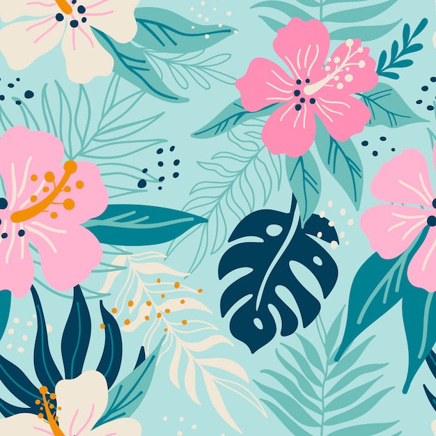 Modèle sans couture avec des fleurs d'hibiscus