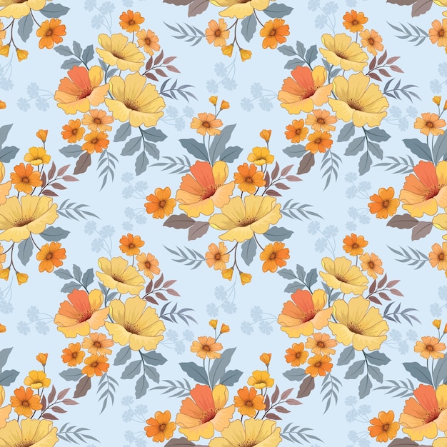 Modèle Sans Couture De Fleurs Jaunes Et Oranges Pour Emballage Cadeau Papier Peint Textile Tissu
