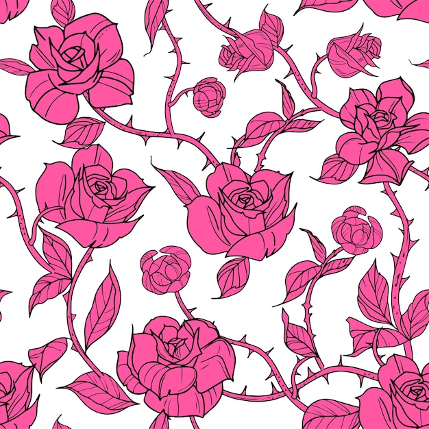 Modèle sans couture fleurs roses et branches vector illustration