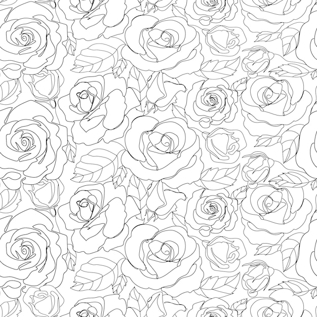 Modèle Sans Couture Avec Fleurs Roses Contour Dessin.vecto .belle Texture Transparente Florale