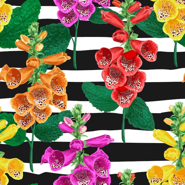 Modèle Sans Couture De Fleurs Tropicales. Fond Floral D'été Avec Fleur De Lys Tigre. Aquarelle Blooming Design Pour Papier Peint, Tissu. Illustration Vectorielle