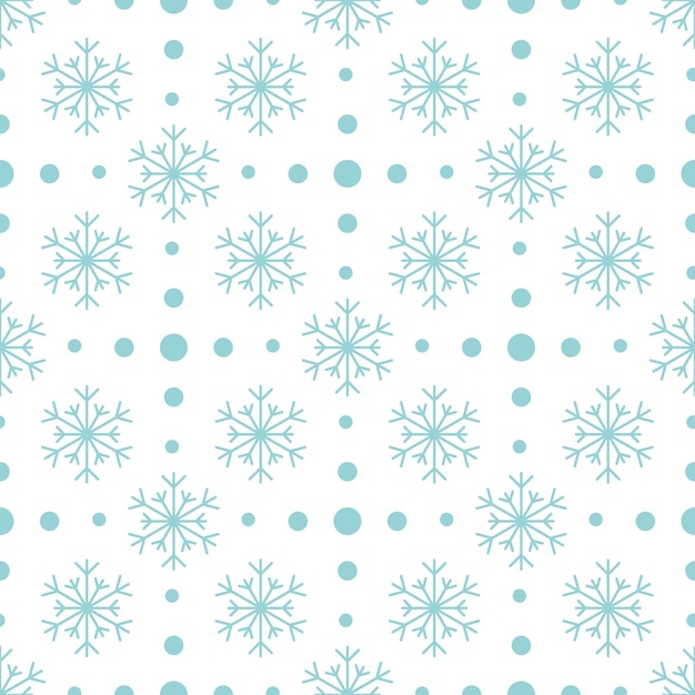 Modèle sans couture avec des flocons de neige bleus et des points sur fond blanc. Décoration traditionnelle d'hiver festive pour le nouvel an, Noël, les vacances et le design. Ornement de ligne simple