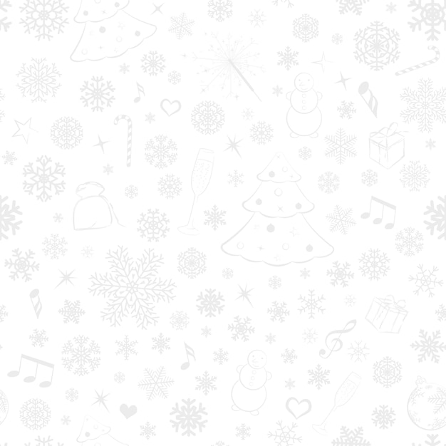 Modèle Sans Couture Avec Des Flocons De Neige Et Des Symboles De Noël Gris Sur Blanc