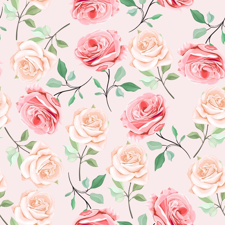 Vecteur modèle sans couture floral et feuilles dessinés à la main