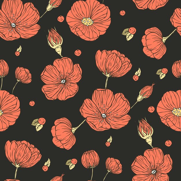 Modèle sans couture floral rouge vintage