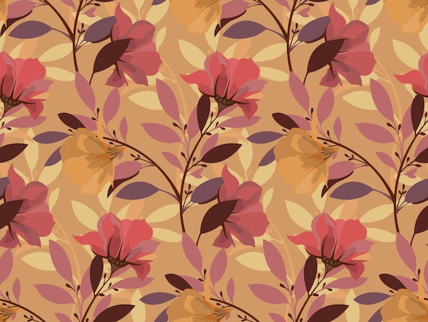 Modèle sans couture floral de vecteur Fleurs jaunes marron rouge et brindilles avec des feuilles