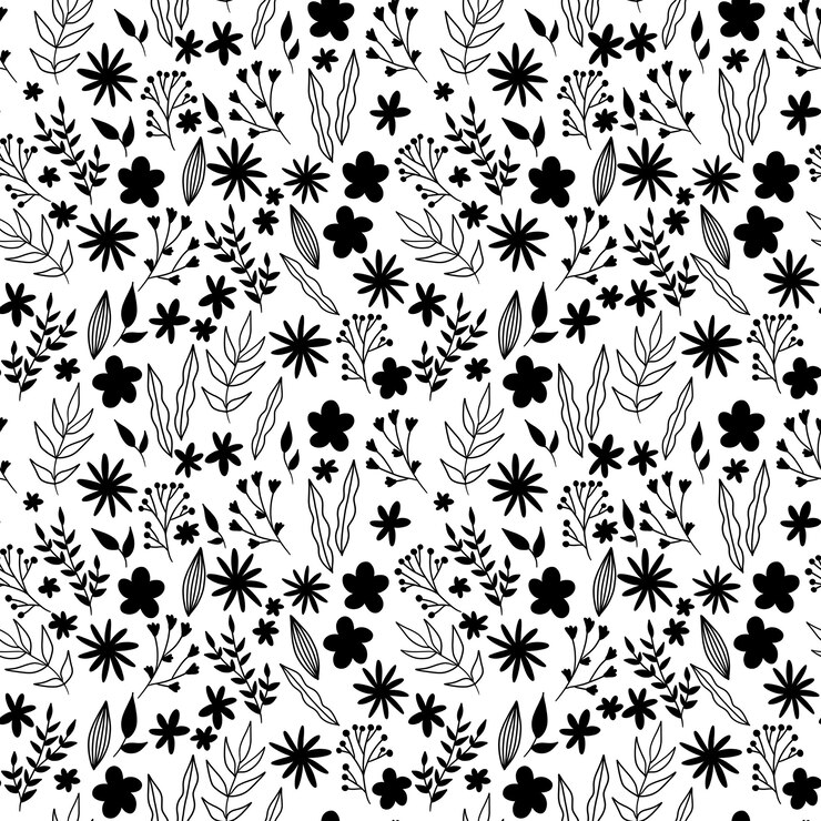Modèle sans couture floral de vecteur noir et blanc. la nature