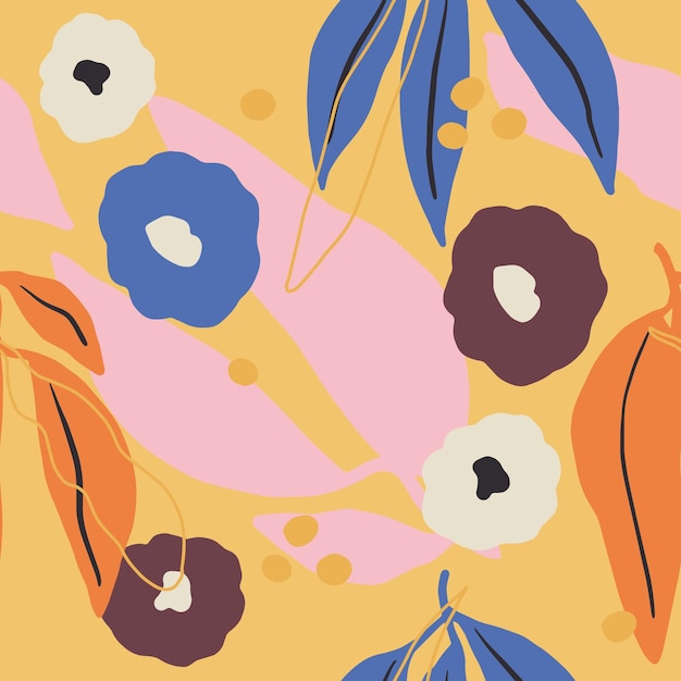 Modèle sans couture florale abstraite de vecteur. Feuilles et fleurs tropicales contemporaines exotiques à la mode