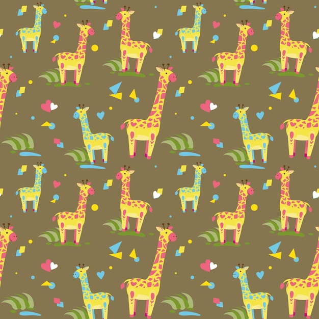 Modèle Sans Couture Avec Fond Joyeux Coloré De Girafes De Dessin Animé Mignon