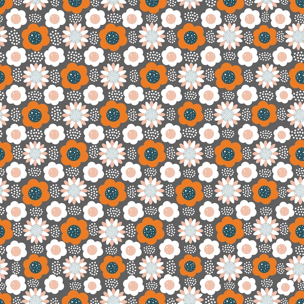 Vecteur modèle sans couture sur fond sombre avec des fleurs orange et blanches dans un doublet s'applique