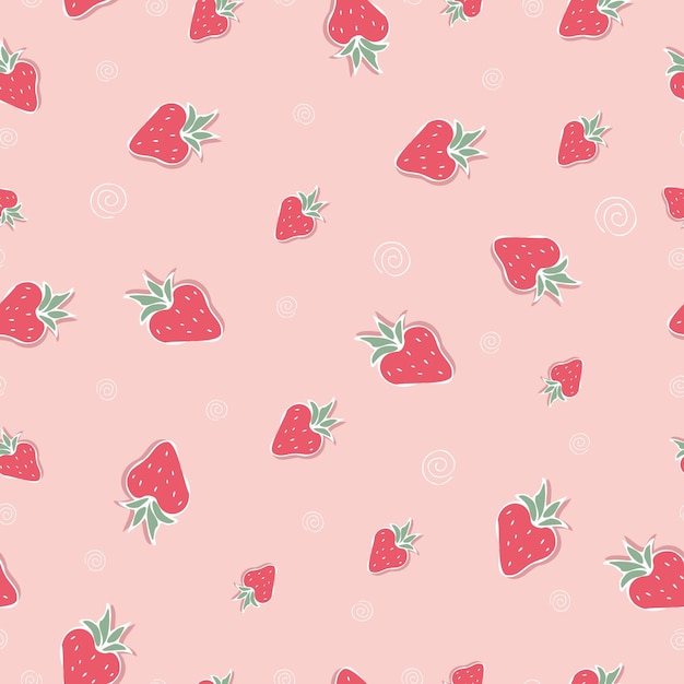 Vecteur modèle sans couture de fraise main de baies mûres dessin fruit fond rose