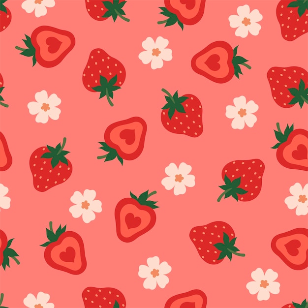 Vecteur modèle sans couture avec des fraises sur fond rose graphiques vectoriels