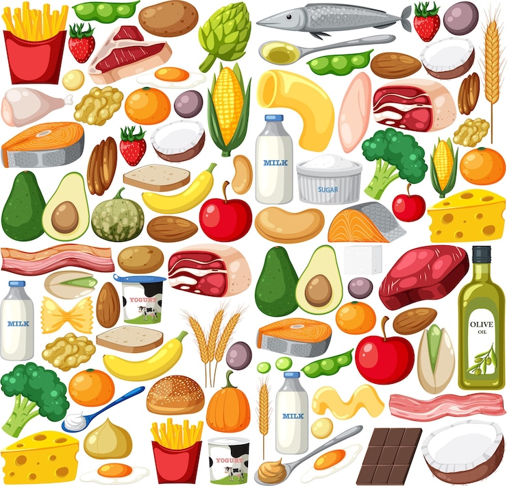Vecteur modèle sans couture de fruits et légumes alimentaires