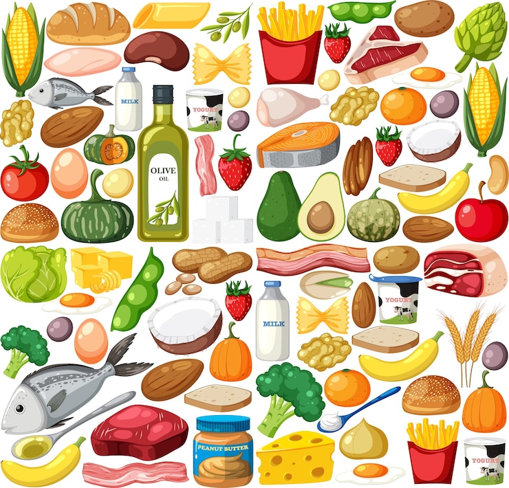 Vecteur modèle sans couture de fruits et légumes alimentaires