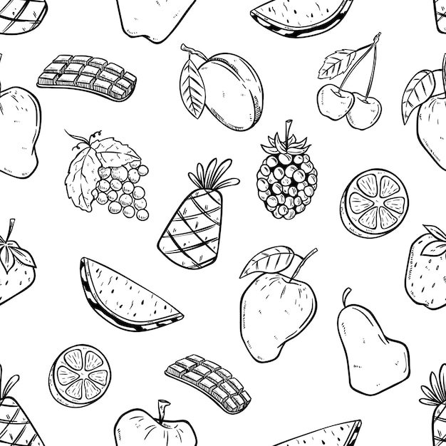 Modèle Sans Couture De Fruits Avec Style Doodle