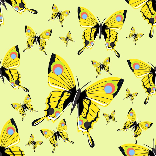 Modèle Sans Couture Avec De Grands Papillons Réalistes. Jaune. Insectes Réalistes. Modèle Vectoriel