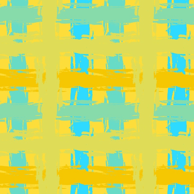 Modèle sans couture de grille de brosse sèche dessiné main jaune et bleu