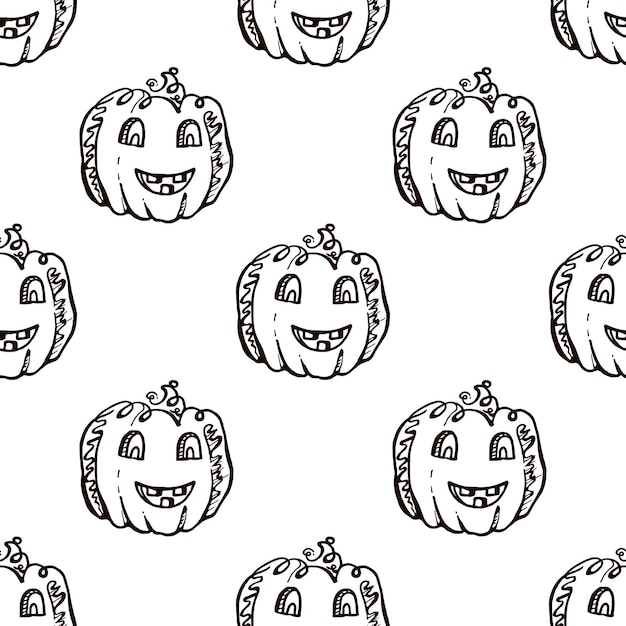 Vecteur modèle sans couture d'halloween avec des citrouilles dessinées à la main