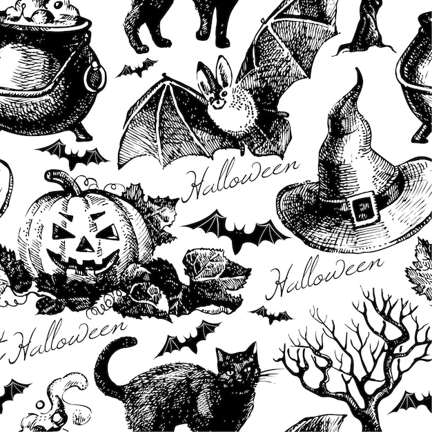 Modèle Sans Couture D'halloween. Illustration Dessinée à La Main