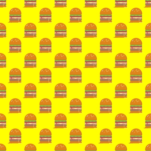 Modèle Sans Couture De Hamburger Sur Fond Jaune. Modèle De Vectorielle Continue De Nourriture Rapide.