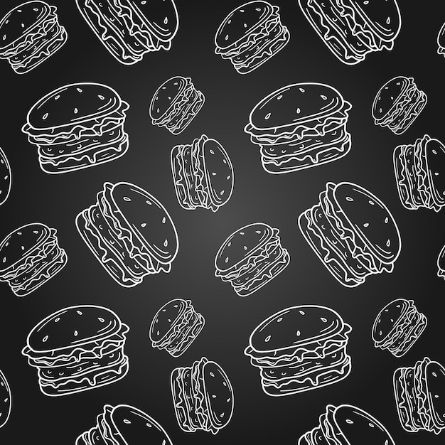 Modèle sans couture de hamburger sur tableau noir Impression reproductible Illustration vectorielle sans fin