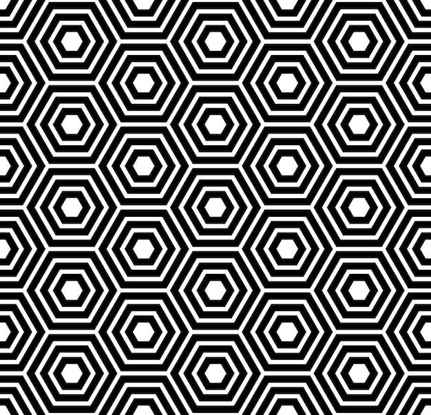 Modèle sans couture avec des hexagones blancs noirs et des lignes rayées Effet d'illusion optique