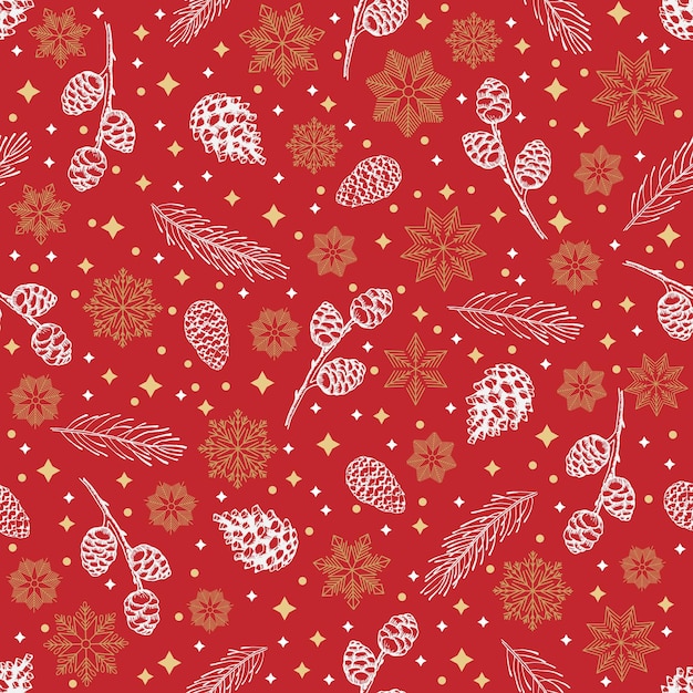 Modèle sans couture d'hiver avec des branches d'arbres de Noël et des baies fond d'illustration vectorielle