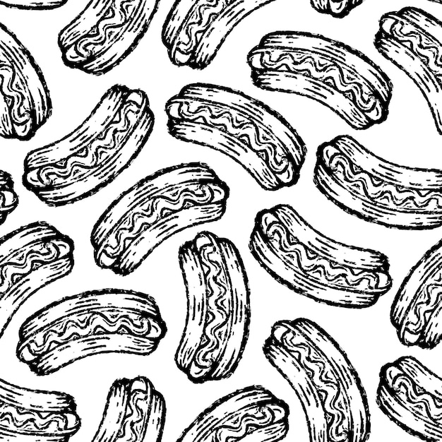 Modèle Sans Couture De Hot-dog En Dessin à La Main