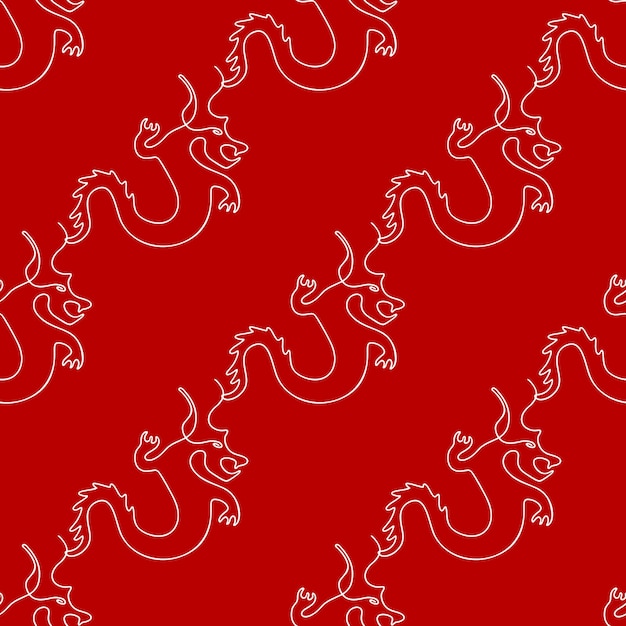 Modèle Sans Couture Avec Illustration De Dragons Dans Un Style D'art En Ligne Sur Fond Rouge