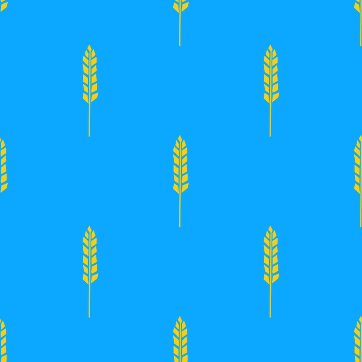 Vecteur modèle sans couture avec illustration d'épillet de blé dans le style de coupe sur fond bleu
