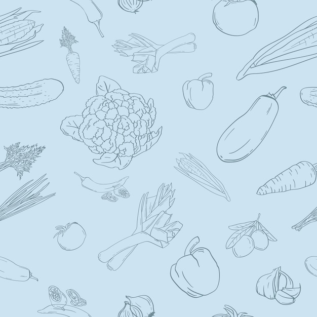 Modèle Sans Couture Avec Illustration De Légumes, De Nourriture Et D'ingrédients Culinaires