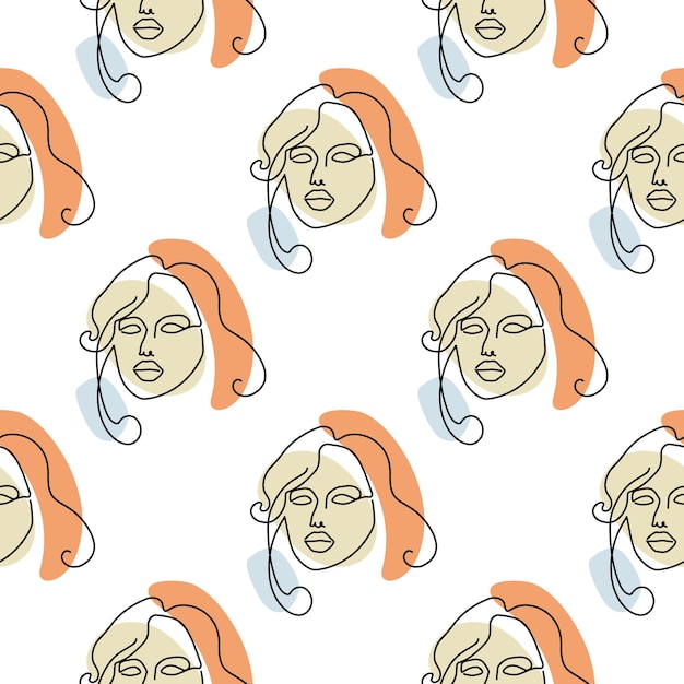Vecteur modèle sans couture avec illustration visage de femme dans un style d'art en ligne sur fond blanc