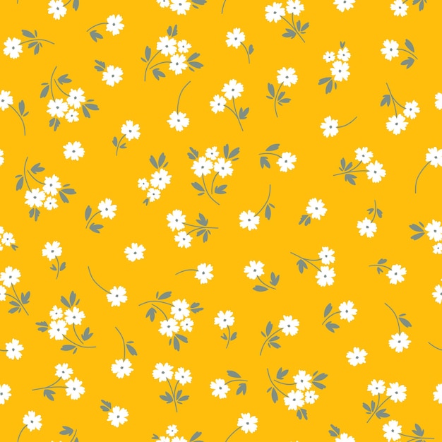 Modèle sans couture jaune avec des fleurs blanches