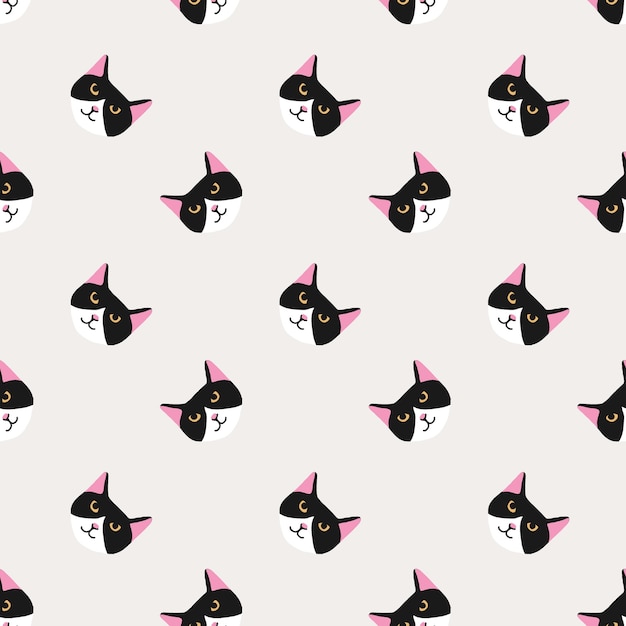 Modèle sans couture avec joli visage de chat mignon