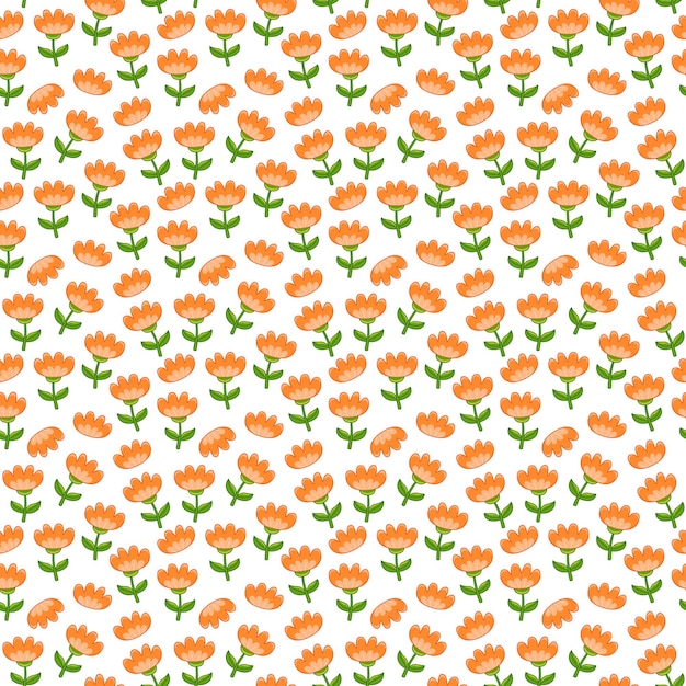 Modèle Sans Couture Avec De Jolies Fleurs Orange Sur Fond Blanc. Tulipes De Printemps, Décoration Délicate Pour L'emballage. Illustration Vectorielle Dans Un Style Plat Minimaliste, Dessinée à La Main. Imprimer Pour Les Textiles.