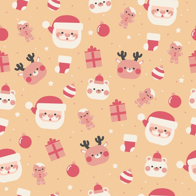 Modèle sans couture de joyeux noël kawaii