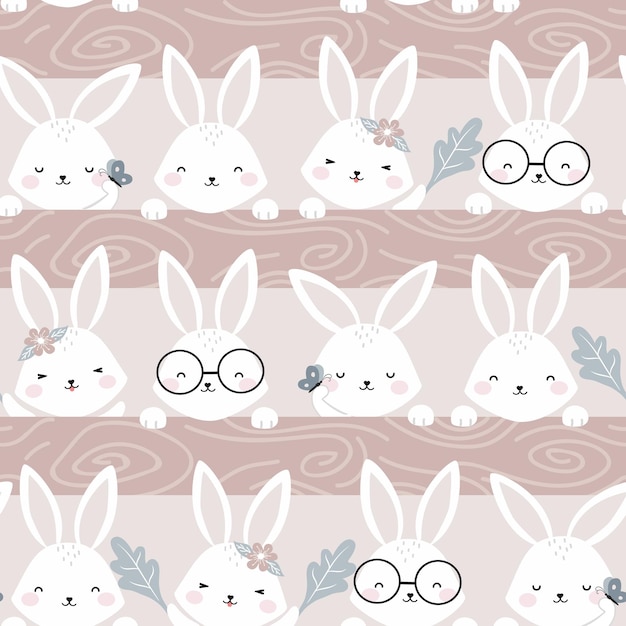 Modèle Sans Couture Lapin Mignon Kawaii à La Conception De Thème En Bois Pour Le Papier De Cartes De Décoration De Scrapbooking