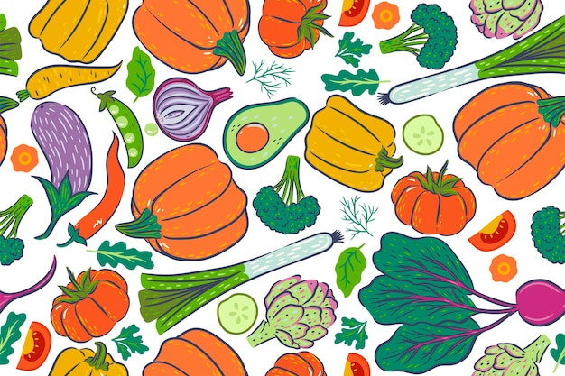 Modèle sans couture avec des légumes sur fond blanc
