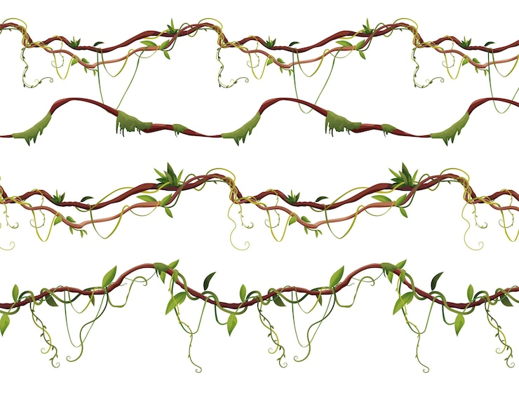 Modèle sans couture de liane ou de vigne pour les jeux 2d Plantes grimpantes tropicales de la jungle Vecteur de dessin animé