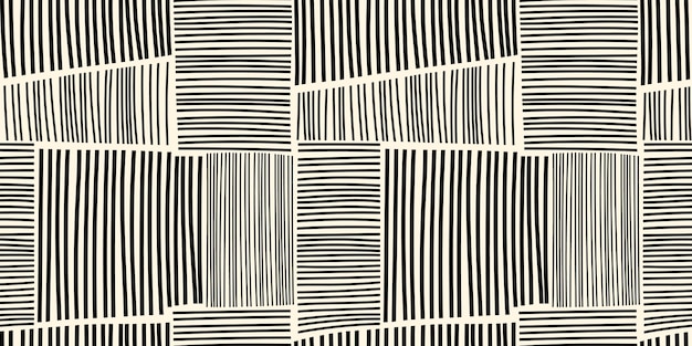 Modèle sans couture de lignes de dessin à la main irrégulière de vecteur noir et blanc