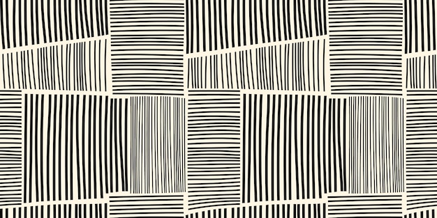 Modèle sans couture de lignes de dessin à la main irrégulière de vecteur noir et blanc