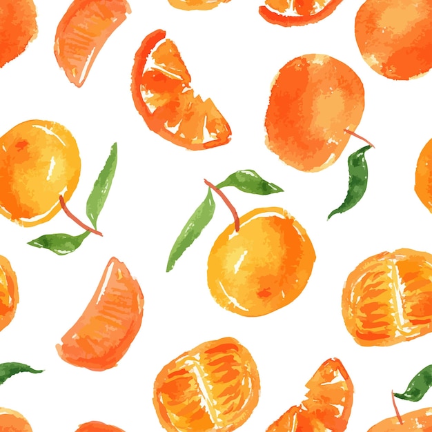 Vecteur modèle sans couture de mandarines mûres de dessins à l'aquarelle