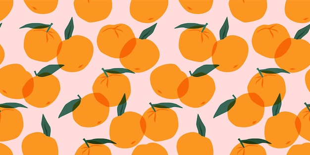 Modèle Sans Couture Avec Des Mandarines. Textures Dessinées à La Main à La Mode.