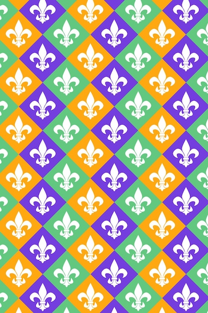 Modèle sans couture de Mardi Gras avec motif arlequin et symbole de fleurdelis Vacances de Mardi Gras