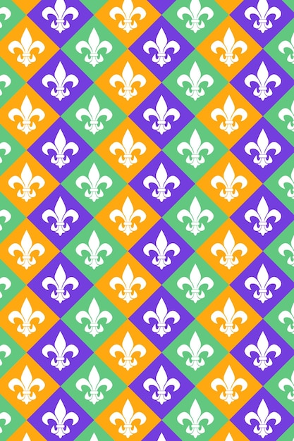 Vecteur modèle sans couture de mardi gras avec motif arlequin et symbole de fleurdelis vacances de mardi gras